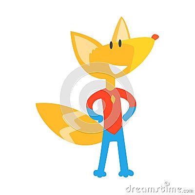 Red Fox Animal Dressed As Superhero With A Cape Comic Masked Vigilante Geometric Character Vector Illustration