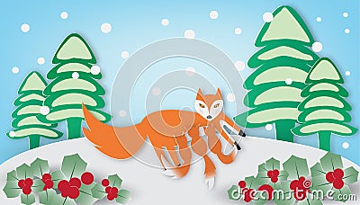Red fox and cub in winter season Vector Illustration