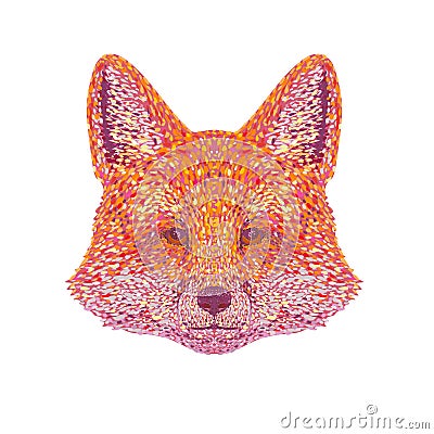 Red Fox Head Front View Pointillist Impressionist Pop Art Style Vector Illustration