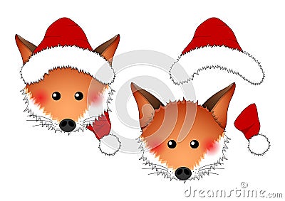 Red Fox Santa Claus isolated on White Background. Vector Illustration Vector Illustration