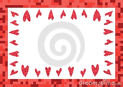 Red frame with hearts pixel Vector Illustration