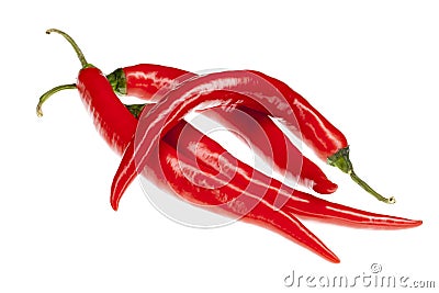Red fresh chili peppers isolated Stock Photo
