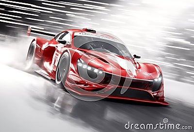 red front sports 3d speeding effect white dispersion race view rendering motor angled speed background car asphalt auto automobile Stock Photo