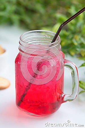 Red fruit flavor soft drink. Stock Photo