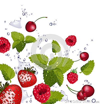 Red fruit and splash of water Stock Photo