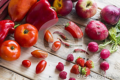 Red fruit and vegetable board Stock Photo