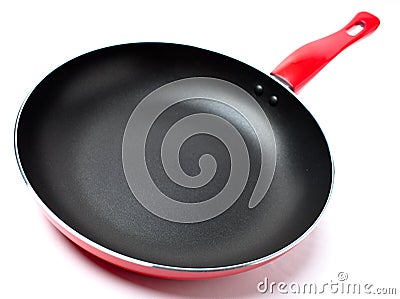 Red frying pan with teflon covering Stock Photo