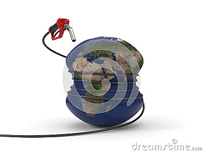 Red fuel nozzle squeezing earth. 3d illustration Cartoon Illustration