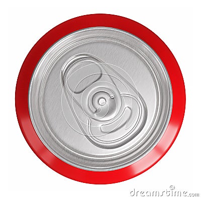 Red full metal aluminum beverage can isolated on white background, top view. Stock Photo