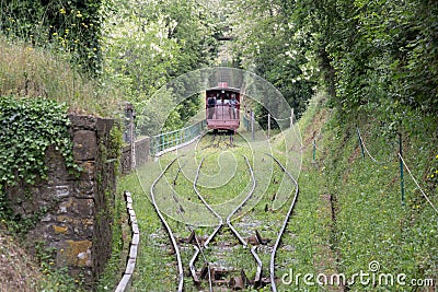 Red funicular and railroad, Montecatini, Tuscany, Italy Editorial Stock Photo