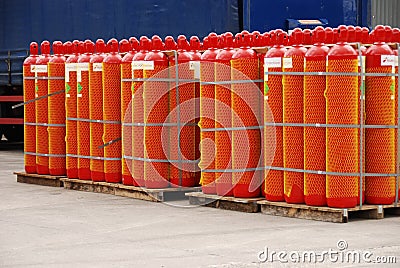 Red gas cylinders Stock Photo