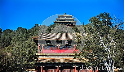 Red Gate Prospect Hill Pagoda Jingshan Park Beijing China Stock Photo