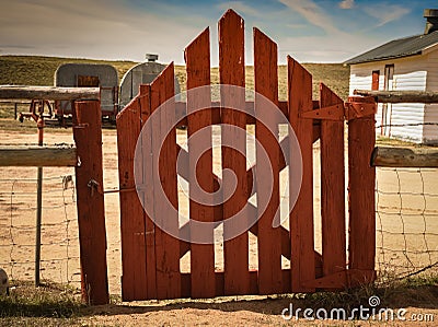 Red Gate At Sheep Ranch Stock Photo