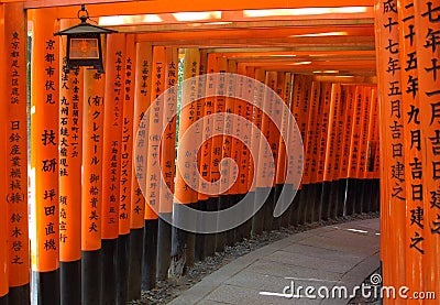 Red gates tunnel in Kyoto Stock Photo