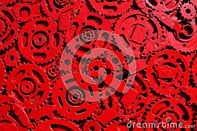 Detail and close up Red Gears and cogwheels Stock Photo