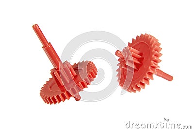 Red gearwheels on white background Stock Photo