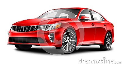 Red Generic Sedan Car On White Background Cartoon Illustration