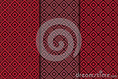 Red geometric seamless pattern on black background Vector Illustration