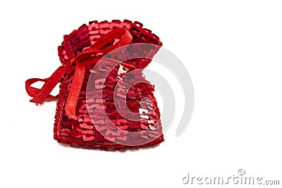 Red gift bag with spangles Stock Photo