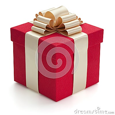 Red gift box with golden ribbon. Stock Photo