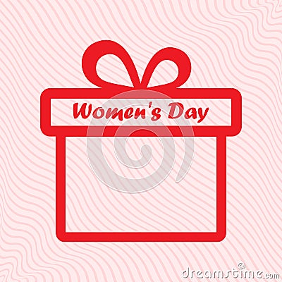 Red gift box for International Women`s Day. Vector Cartoon Illustration