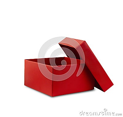 Red gift empty open box insulated on a white background. Stock Photo