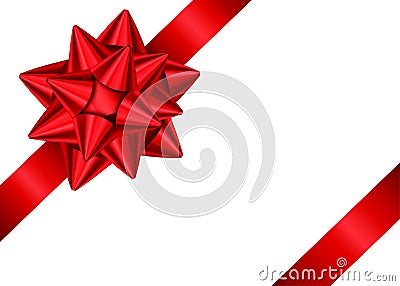 Red gift ribbon and bow for corner of page decor. Vector Illustration