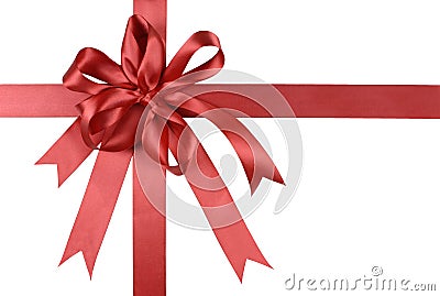 Red gift ribbon bow or rosette isolated on white background Stock Photo