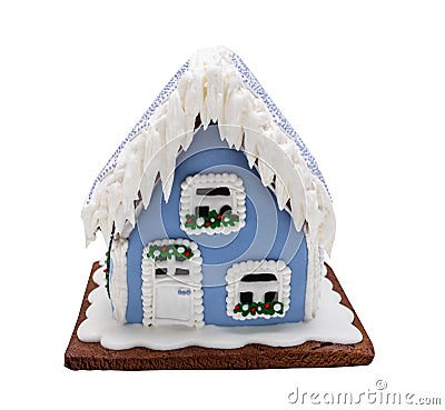 Red gingerbread house, Christmas. Handmade Stock Photo