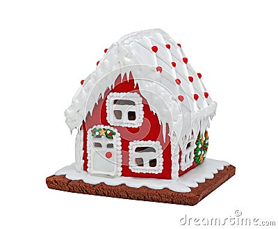 Red gingerbread house, Christmas. Handmade Stock Photo