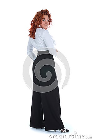 Red girl in business dress Stock Photo
