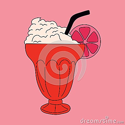 A red glass of milkshake with a straw Vector Illustration