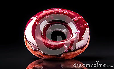 Red Glazed Donut Isolated, Sweet Doughnut Cake, Donut Dessert, Abstract Generative AI Illustration Stock Photo