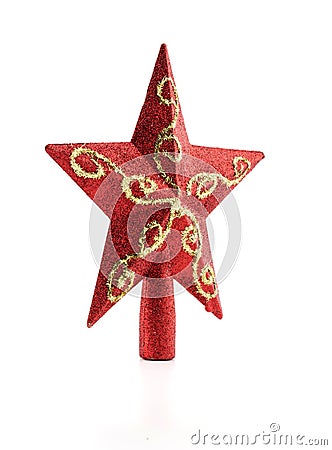 red glittering star shaped Christmas and new year ornament Stock Photo