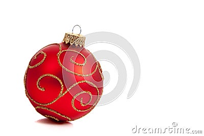 A red, glittery Christmas ornament on white Stock Photo