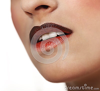 Red gloss lips with ombre effect Stock Photo