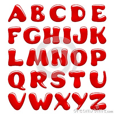 Red glossy alphabet capital letters isolated on white background Vector Illustration