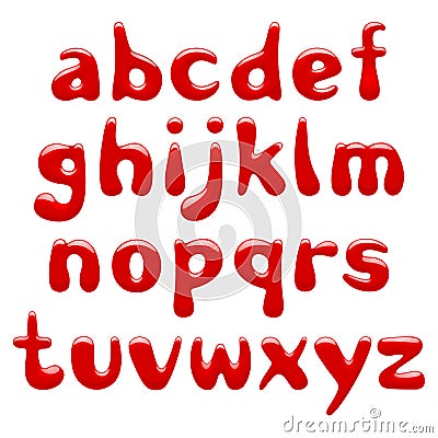 Red glossy alphabet small letters isolated on white background Vector Illustration