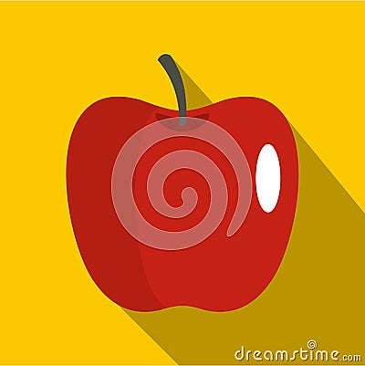 Red glossy apple icon, flat style Vector Illustration