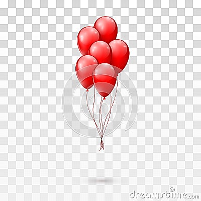 Red glossy balloons bunch. illustration isolated on transparent background Cartoon Illustration