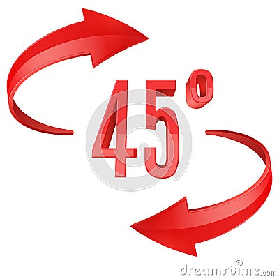 Red glossy 3D curve arrows and 45 degrees sing Vector Illustration