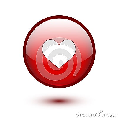 Red glossy heart button on white Stock Photo