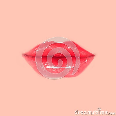 Red glossy lips Stock Photo