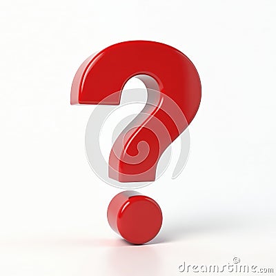 Red glossy question mark 3d render. Ask symbol, faq sign on white background. 3D rendering illustration symbolizes uncertainty, Cartoon Illustration