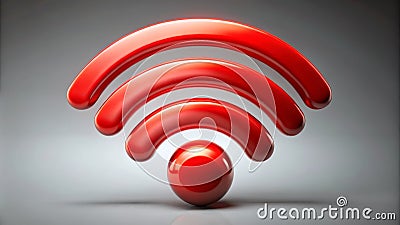 Red glossy three-dimensional wifi symbol on a gray background. Generative AI Stock Photo