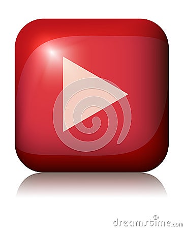 Red glossy vector play button with shaddow Vector Illustration