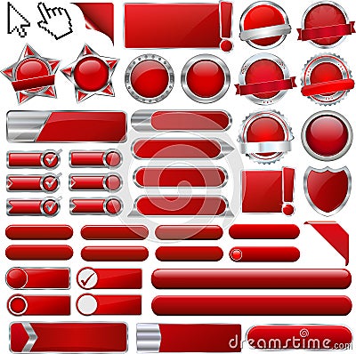 Red Glossy Web Icons and Buttons Vector Illustration