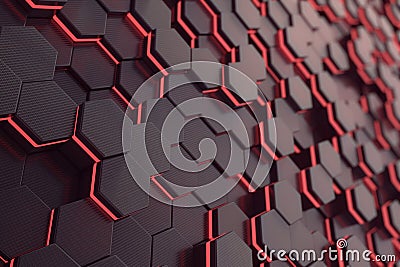 Red glowing hexagon futuristic background. 3d rendering Stock Photo