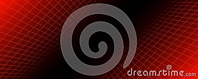 Red glowing neon wireframe background. Shining checkered diagonal grid planes in perspective. Retro futuristic depth Vector Illustration