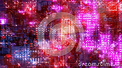 Red glowing technological cyber punk hi-tech bg - abstract 3D rendering Cartoon Illustration